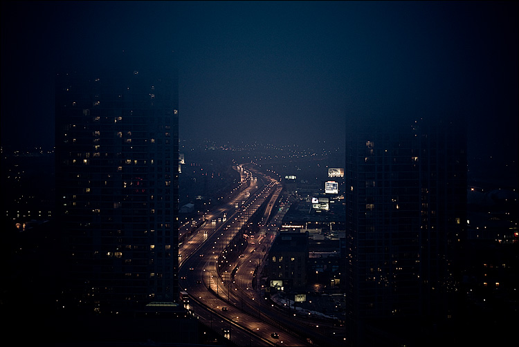 highway and towers || Canon5D/EF100f2.8 | 1/60s | f2.8 | ISO800 | Handheld