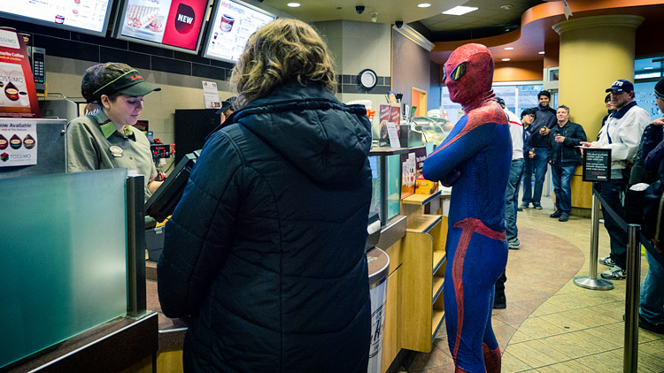 Spiderman at Tim Hortons || PanasonicGX1/Lumix12-35