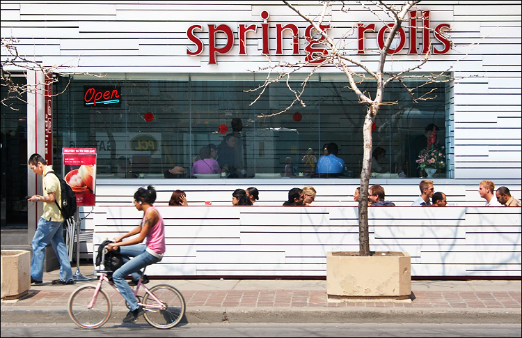 spring rolls and pink bike || canon 350d/efs18-55@55 | 1/200s | f10 | ISO 100 | handheld